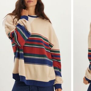 Free People Classic Striped Oversized Crewneck, XS